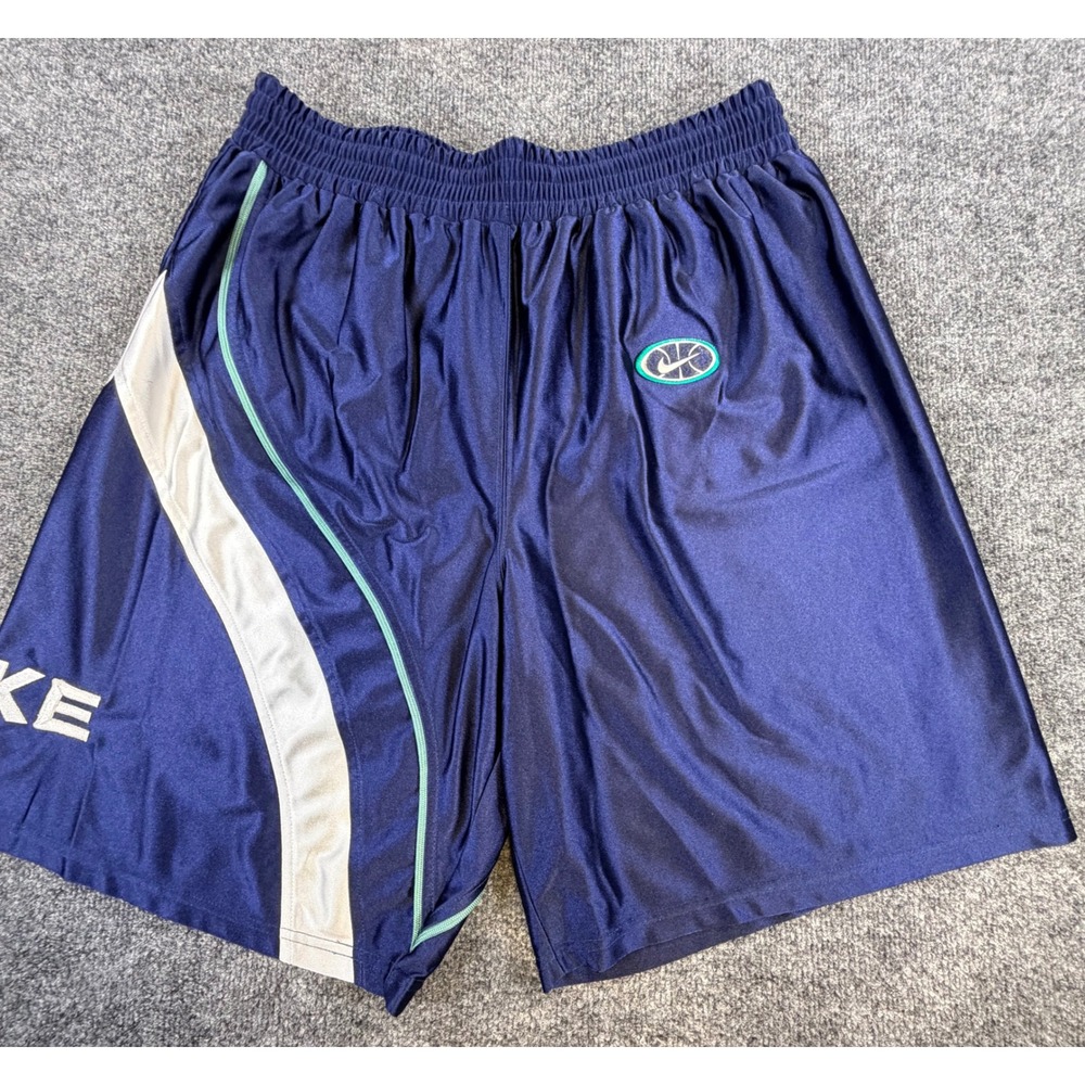 Vintage Nike Basketball Shorts Navy Blue White Teal Shiny Mesh Large Mens 90'S